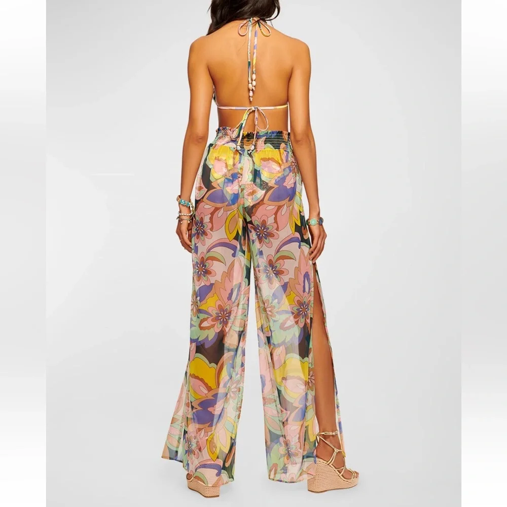Ramy Brook Floral Sheer Maxi Swim Coverup in Yellow, Pink, Blue - Picture 2 of 5